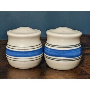 Rio Set Pfaltzgraff Salt & Pepper Shakers Blue Striped Stoneware Mexico Chunky